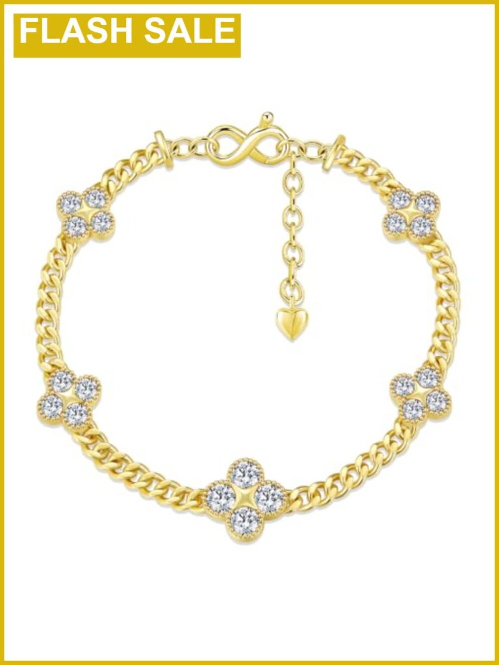 14k Gold Filled Birthstone Clover Charm Bracelet Women Cuban Link